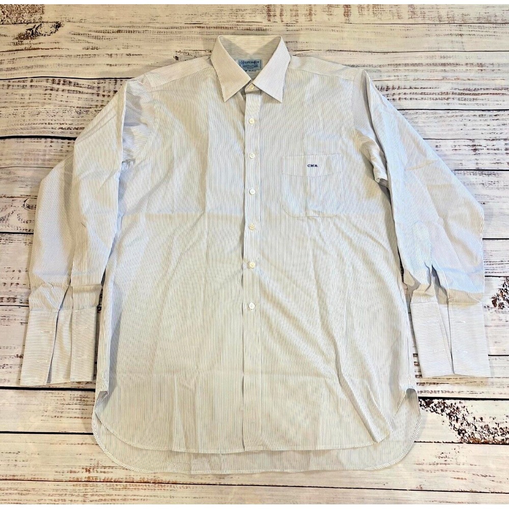 Hilditch & Key Mens shirt C W robins White Striped Cotton Classic Fit